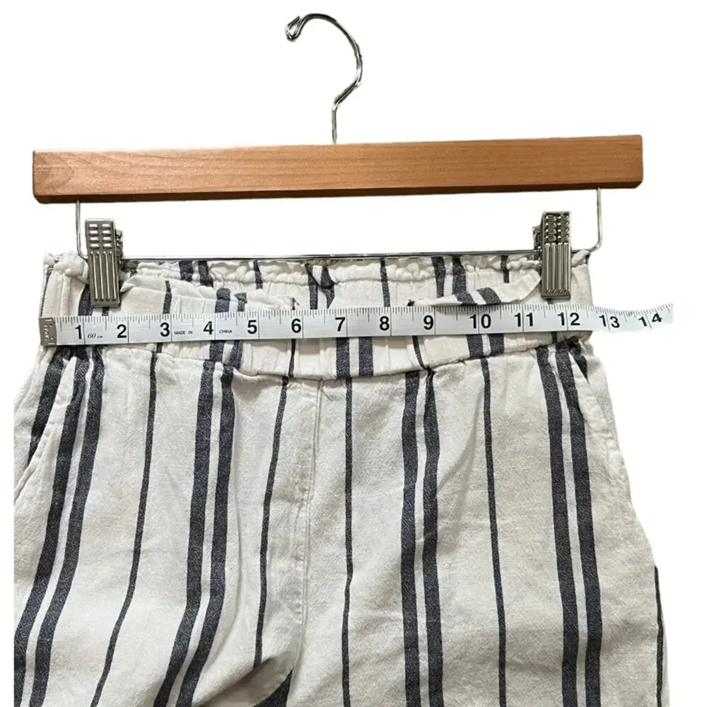H&M Womens Pants Size 2 Blue White Striped Wide Leg Cropped Linen Blend Coastal